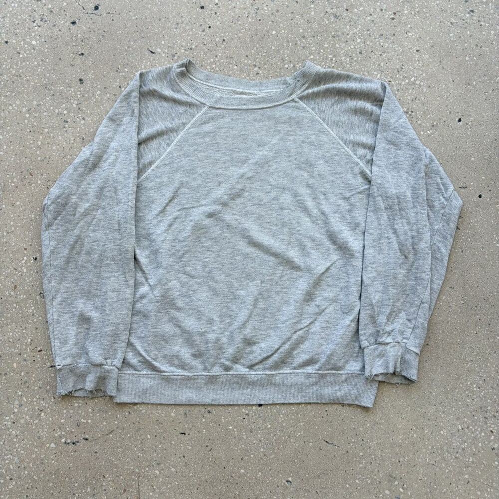 Vintage 70s Grey Blank Cotton Distressed Sweatshirt